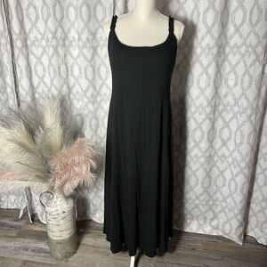 OGL Women's Midi Dress Black Ribbed XL Sleeveless Padded Shelf Bra Stretch